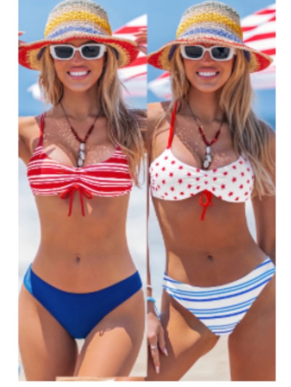 Reversible Women’s Red & Blue Stripe Tie-Front Bikini Set!
